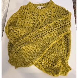 Urban Outfitters Alpaca Blend Cable Knit Sweater Golden Olive Open Knit Crop Sm